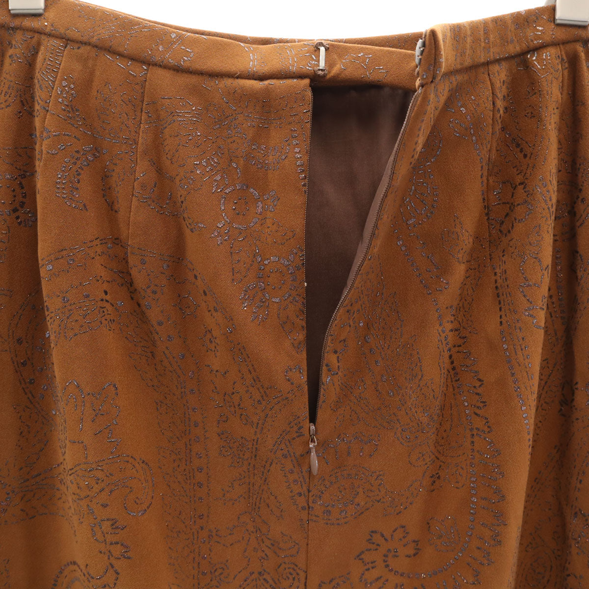 美品 Leilian レリアン 日本製 総柄 膝丈スカート 13+ ブラウン レディース