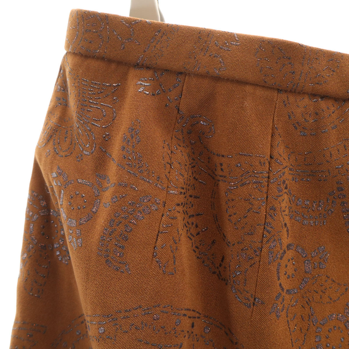 美品 Leilian レリアン 日本製 総柄 膝丈スカート 13+ ブラウン レディース