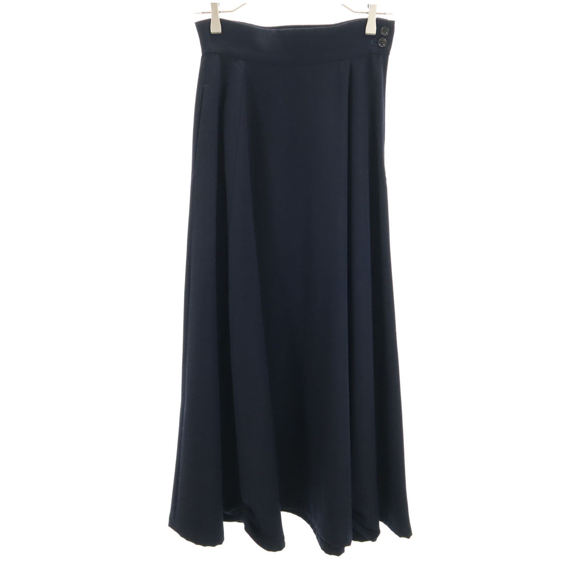 Y's ワイズ 日本製 ウール100% ロング丈 フレアスカート ネイビー レディース