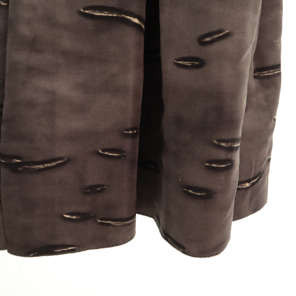 PRADA プラダ イタリア製 シルク 総柄 ミディ丈 プリーツスカート 38 チャコールグレー レディース