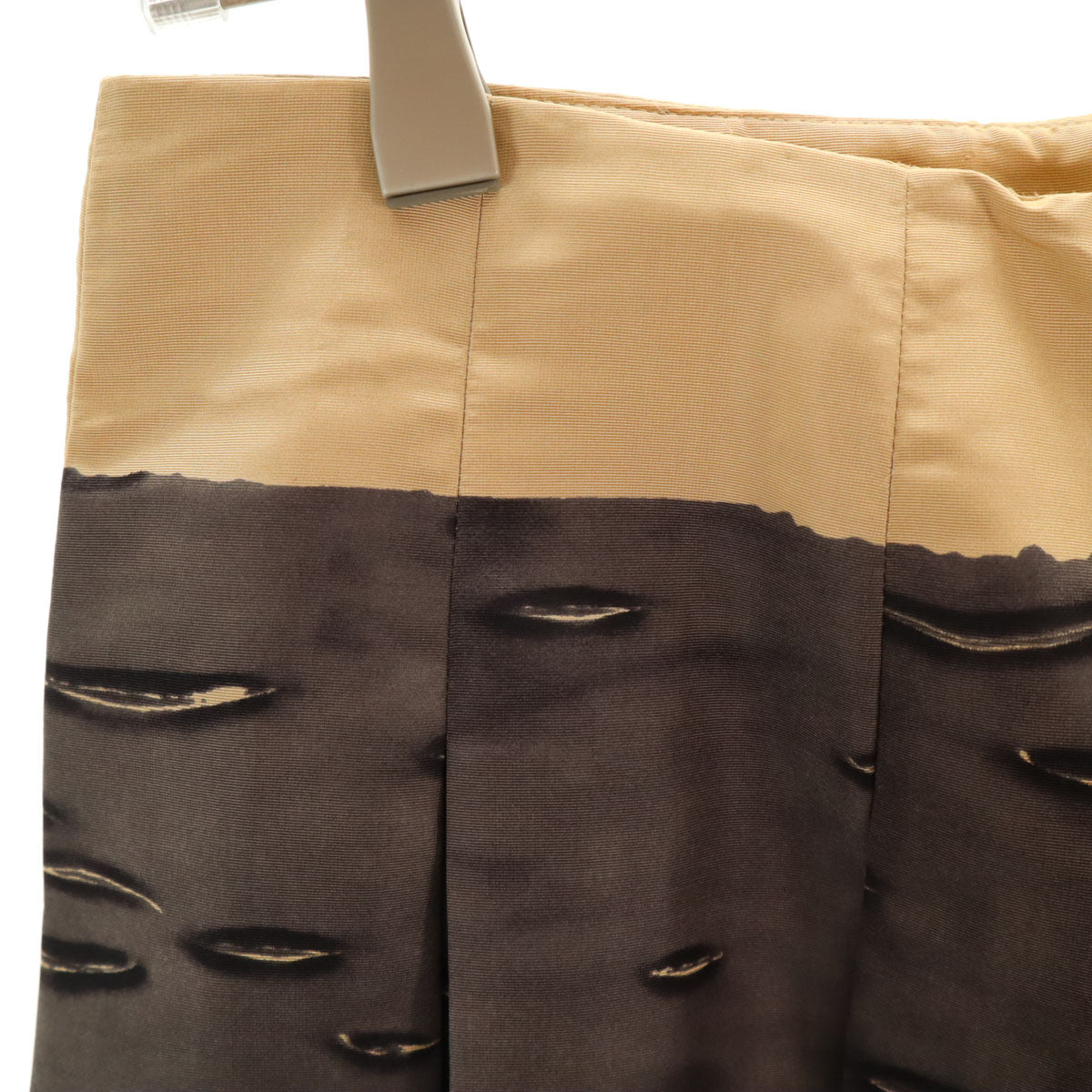 PRADA プラダ イタリア製 シルク 総柄 ミディ丈 プリーツスカート 38 チャコールグレー レディース