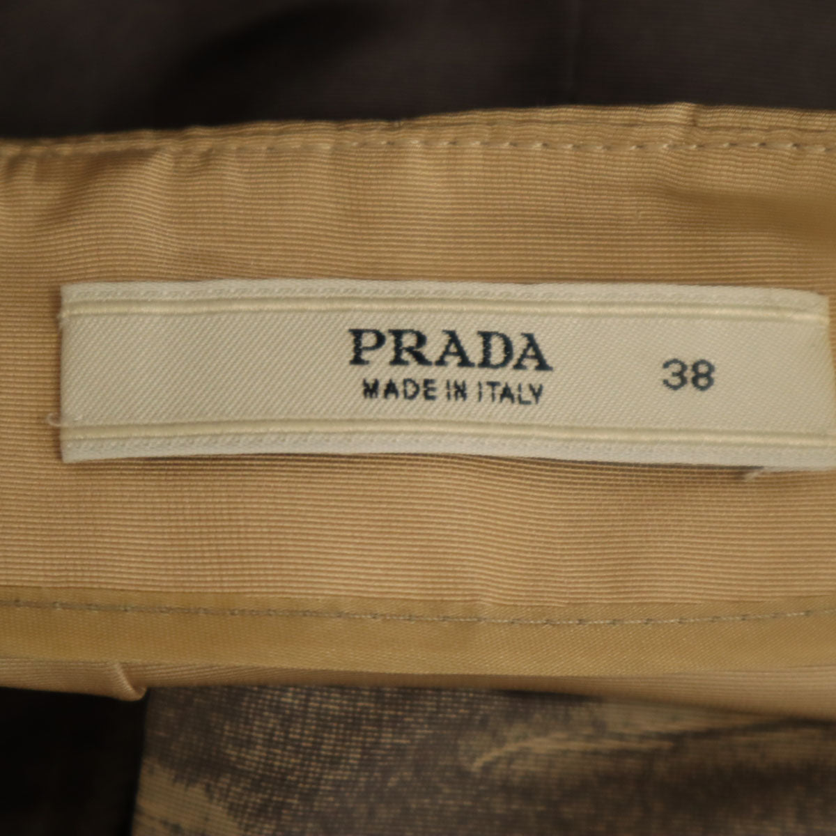 PRADA プラダ イタリア製 シルク 総柄 ミディ丈 プリーツスカート 38 チャコールグレー レディース