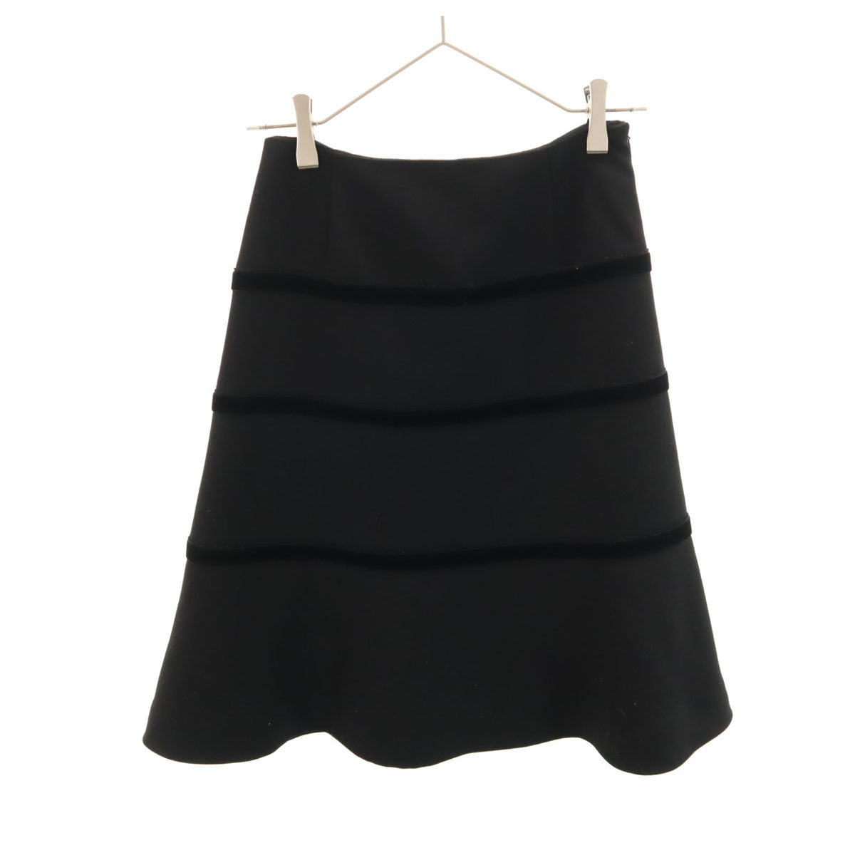 FOXEY フォクシー 日本製 ウール ミディ丈 フレアスカート 38 ブラック レディース