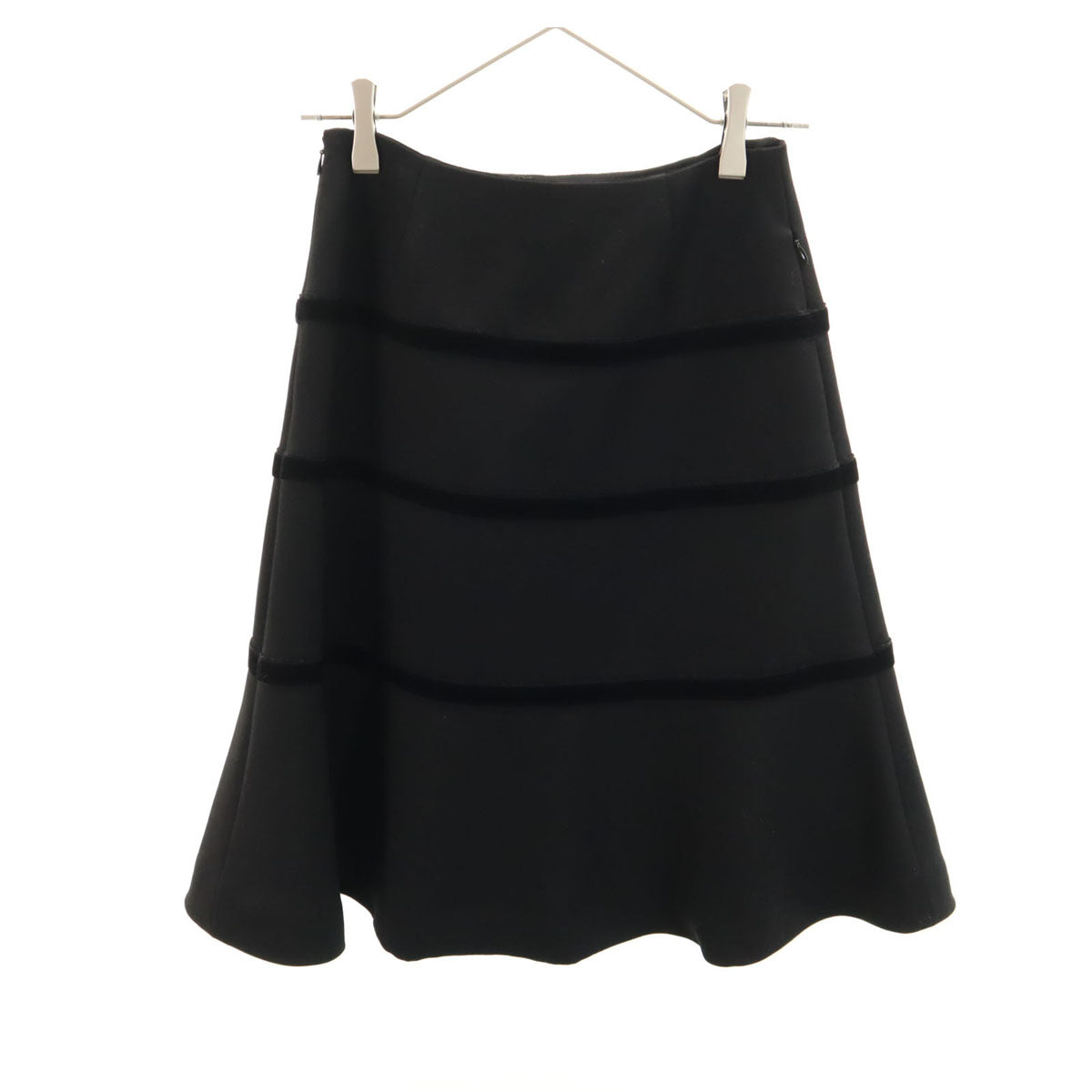 FOXEY フォクシー 日本製 ウール ミディ丈 フレアスカート 38 ブラック レディース