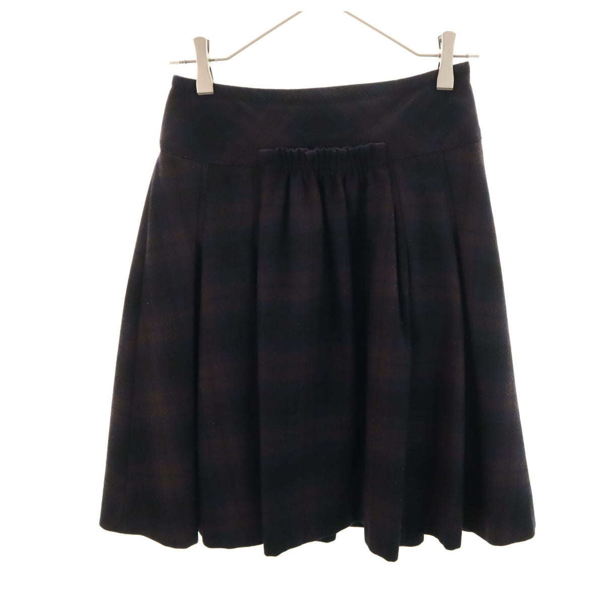 BURBERRY BLACK LABEL バーバリーブラックレーベル 日本製 ウールブレンド チェック柄 ミディ丈 プリーツスカート 36 ブラック系 三陽商会 レディース