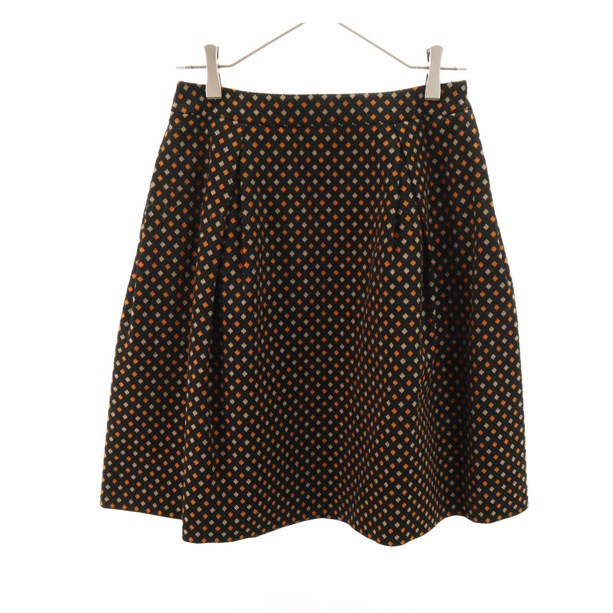 Rene ルネ 日本製 総柄 ミディ丈 スカート 36 ブラック系 レディース