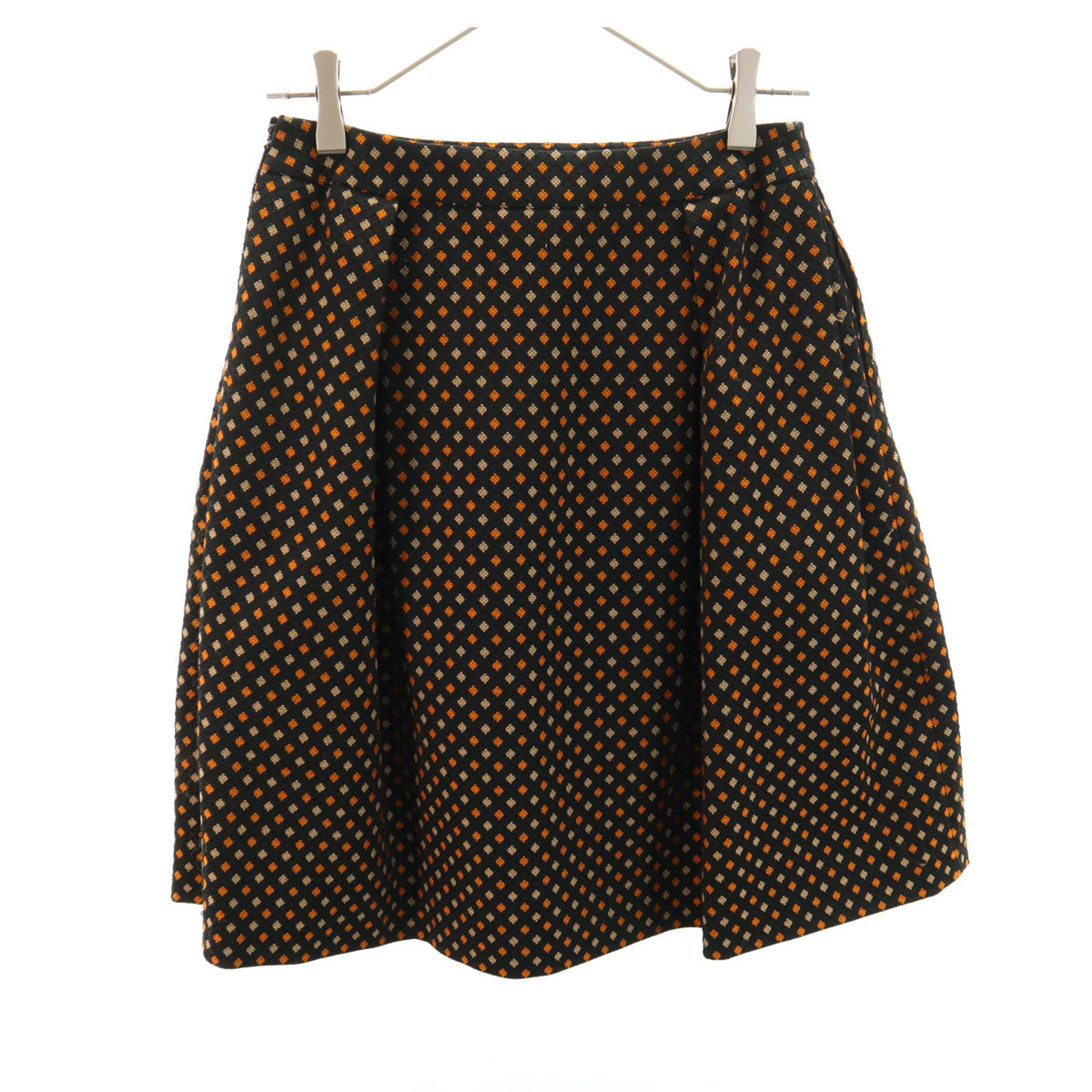 Rene ルネ 日本製 総柄 ミディ丈 スカート 36 ブラック系 レディース