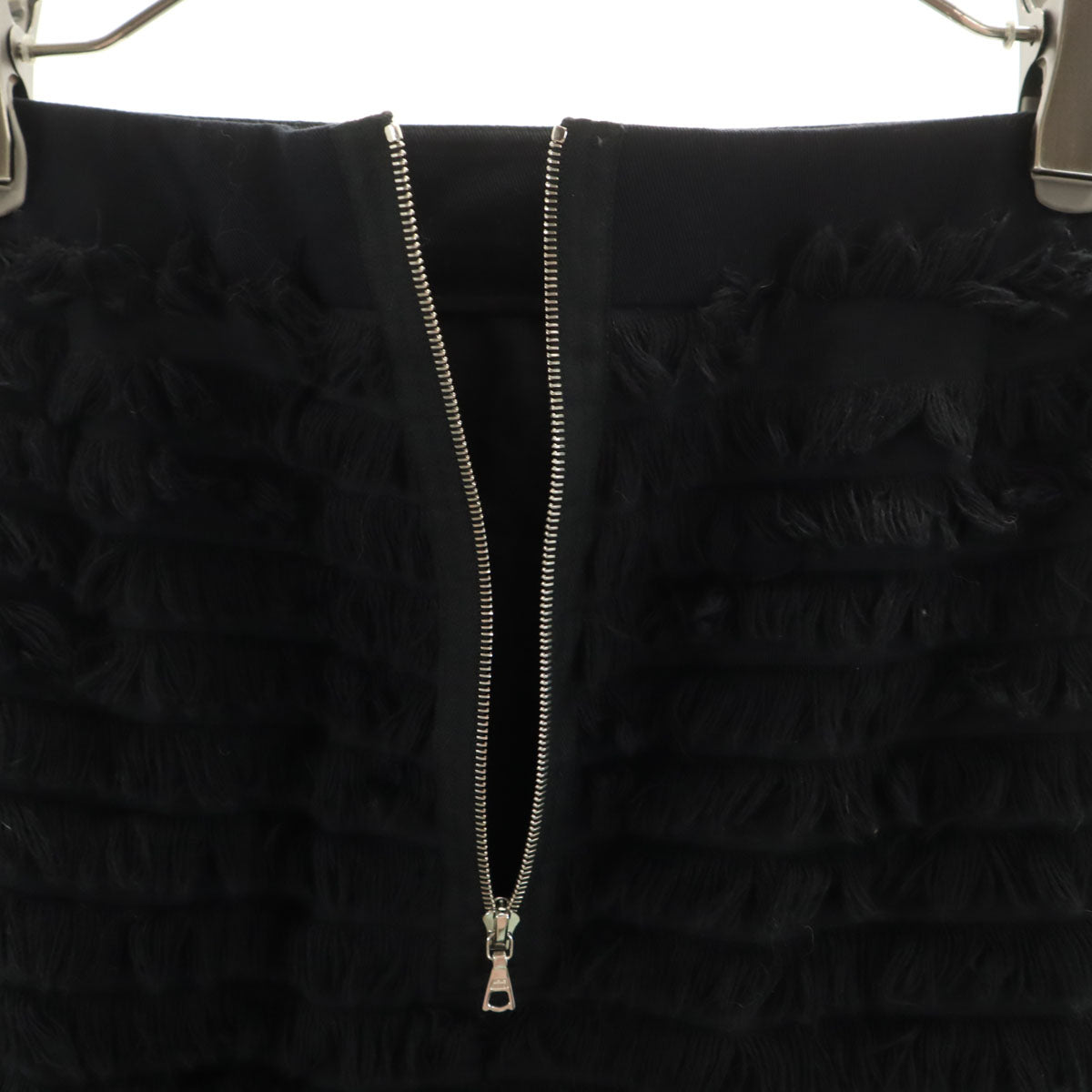 Drawer ドゥロワー 日本製 ミディ丈 フリンジ 台形 スカート 36 ブラック レディース