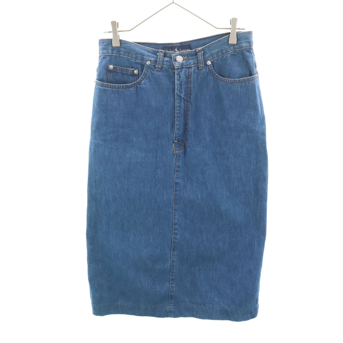 RALPH LAUREN ラルフローレン 90s USA製 オールド ミモレ丈 デニム タイトスカート 6 ウォッシュブルー レディース