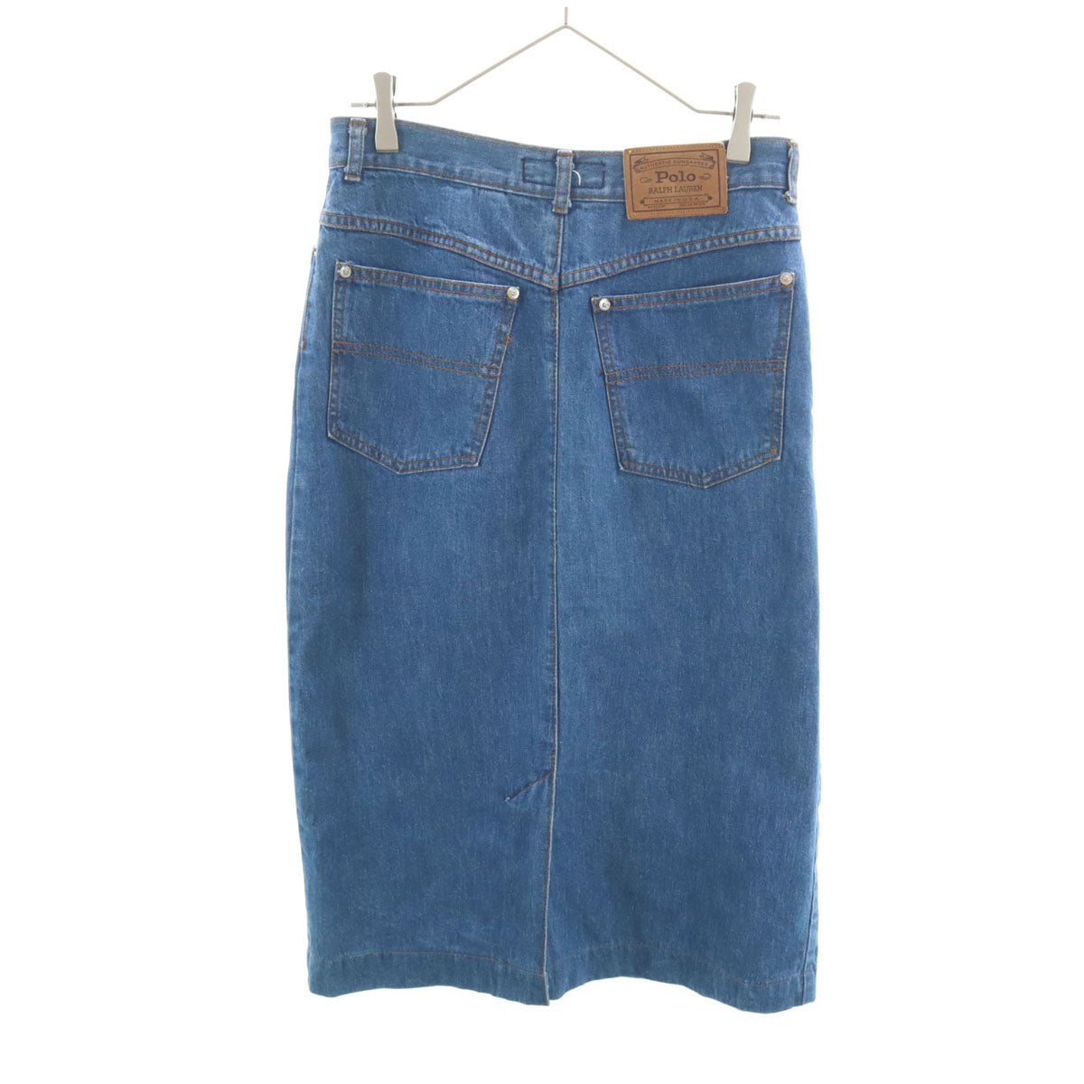 RALPH LAUREN ラルフローレン 90s USA製 オールド ミモレ丈 デニム タイトスカート 6 ウォッシュブルー レディース