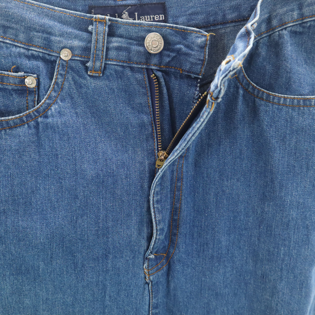 RALPH LAUREN ラルフローレン 90s USA製 オールド ミモレ丈 デニム タイトスカート 6 ウォッシュブルー レディース