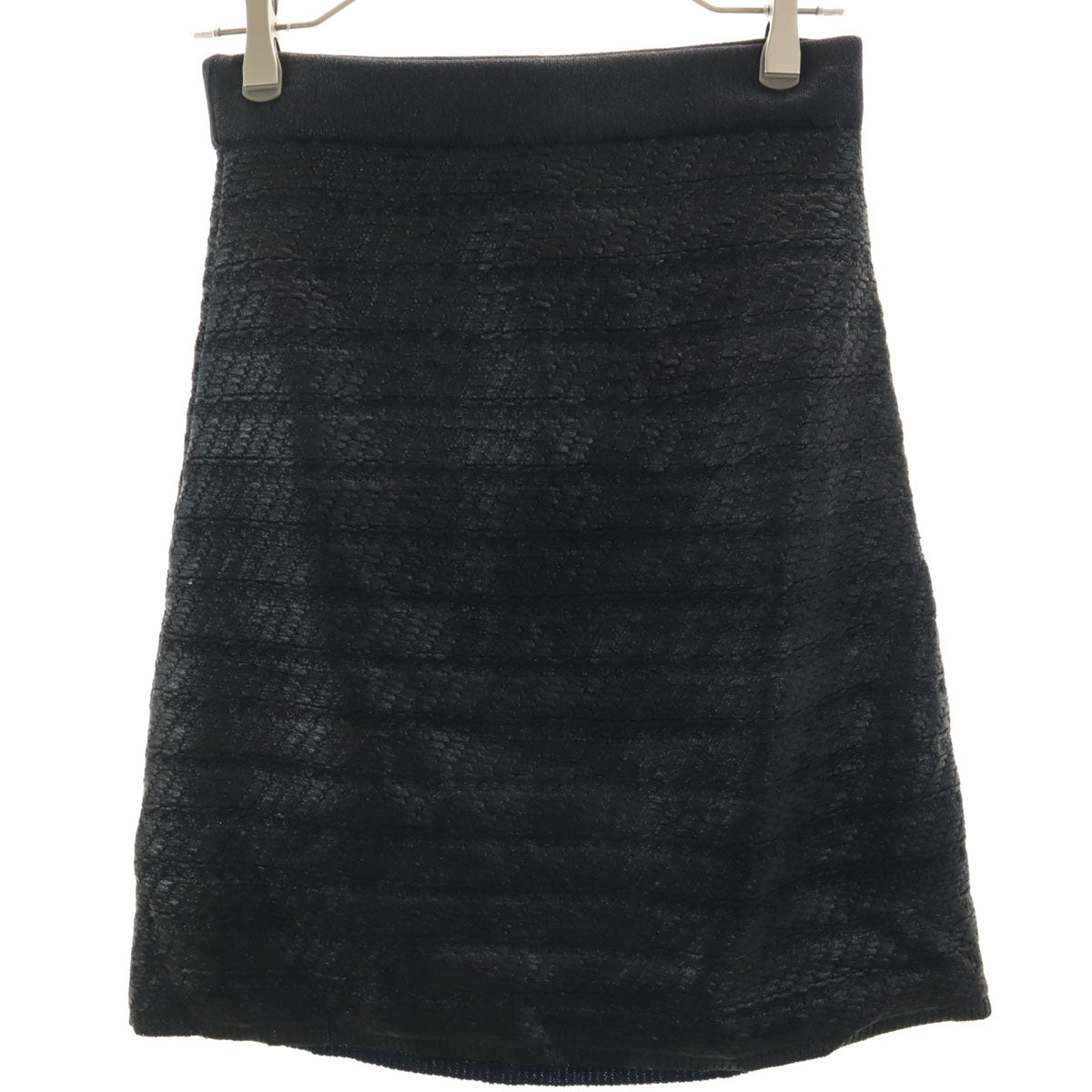 Salvatore Ferragamo サルヴァトーレフェラガモ イタリア製 コーティング加工 ニット ミディスカート XS ブラック レディース