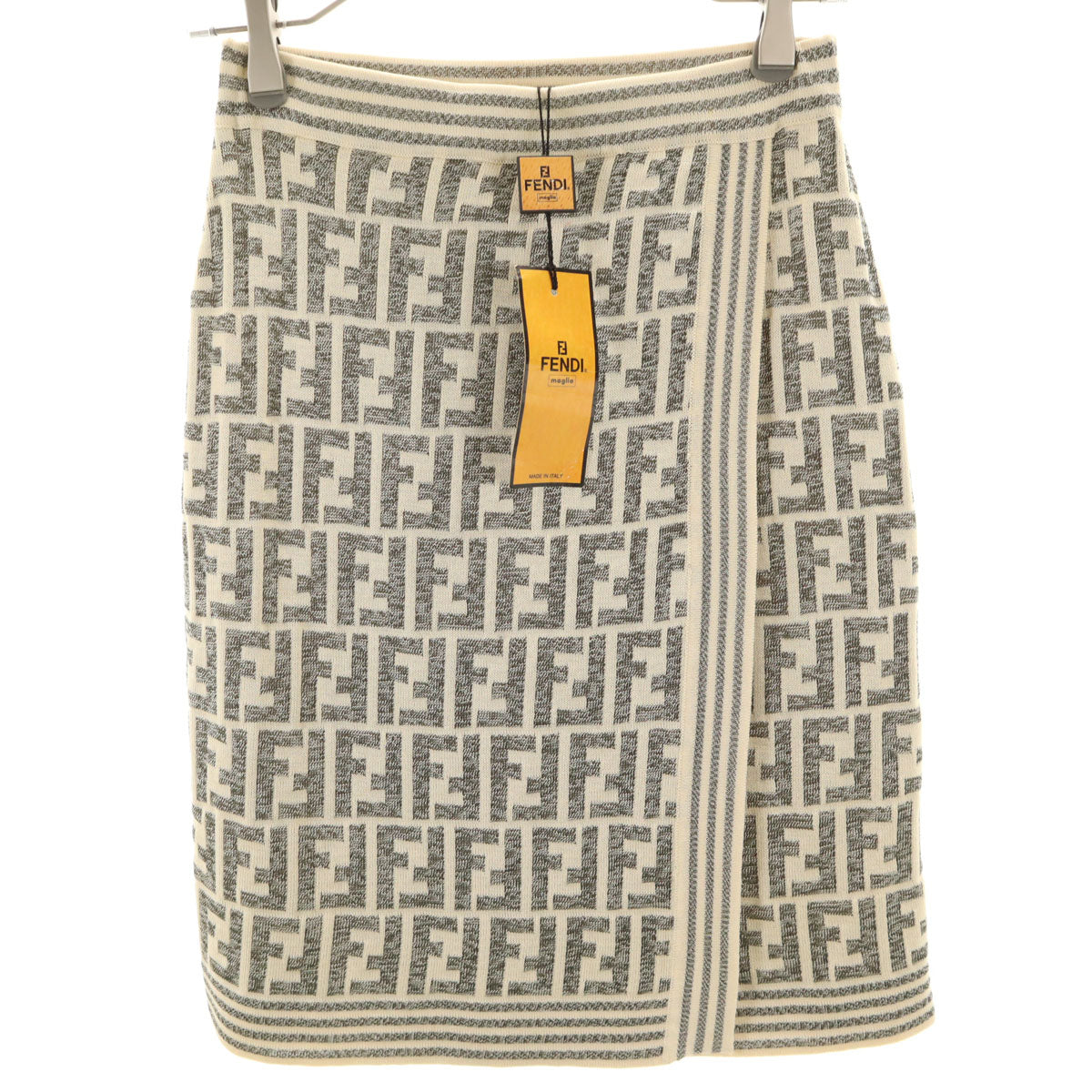 未使用 FENDI フェンディ ズッカ柄 ミディ丈 ニット ラップスカート 40 ベージュ レディース