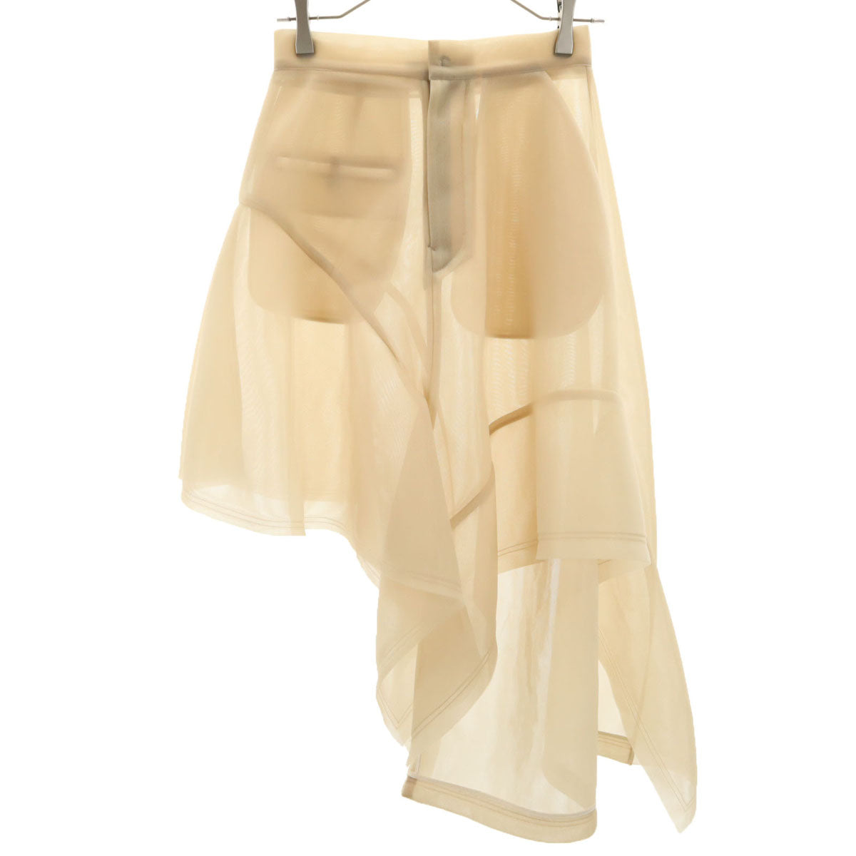 UJOH ウジョー 日本製 ミディ丈 アシンメトリック フリルスカート 2 ベージュ レディース