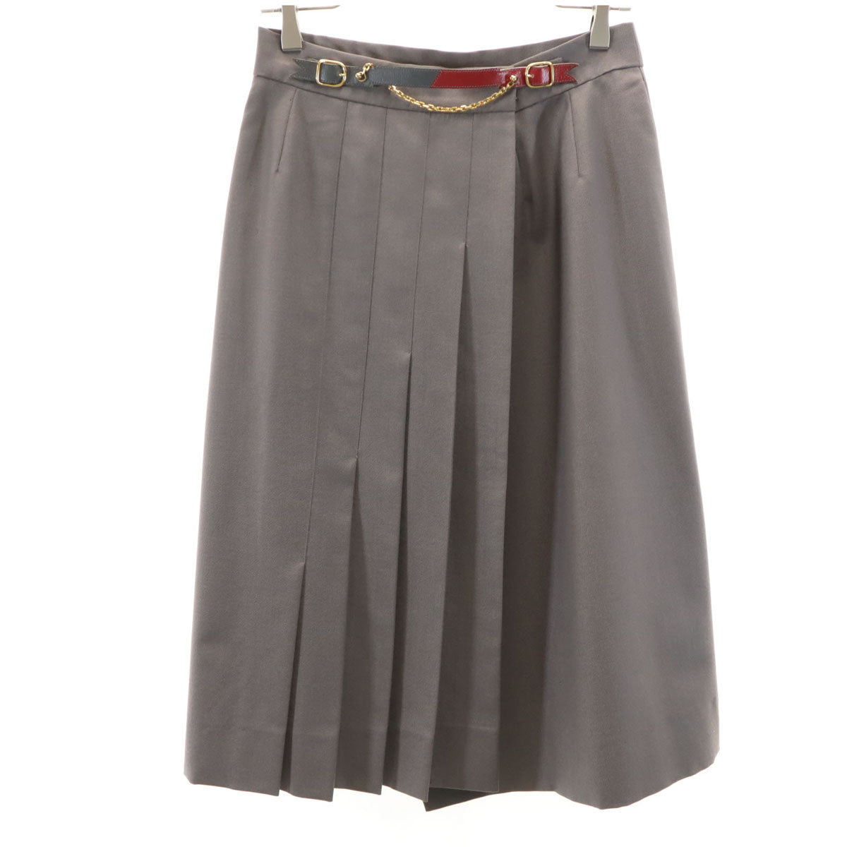 HERMES エルメス フランス製 ミモレ丈 ラップスカート 42 グレー レディース