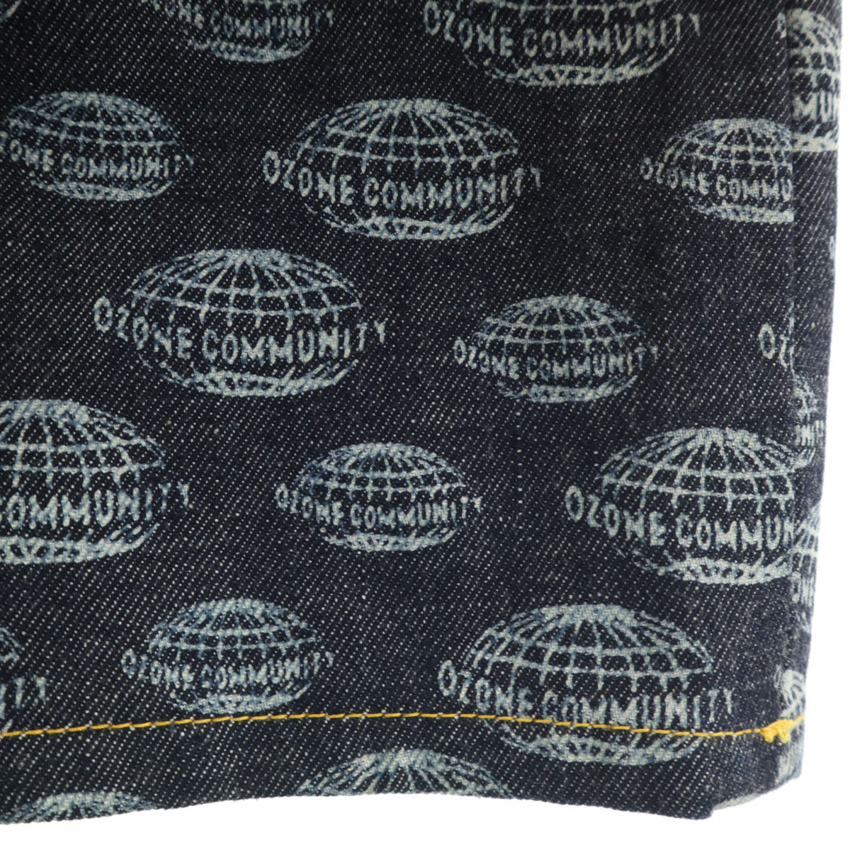 ozone community オゾンコミュニティ 日本製 総ロゴ ミディ丈 フレア デニムスカート インディゴ レディース