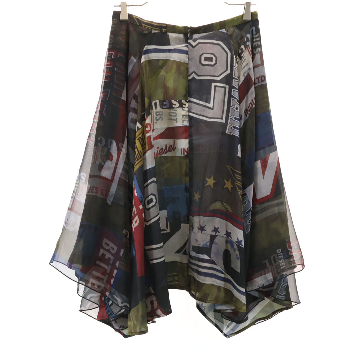 DIESEL ディーゼル 総柄 ミモレ丈 フレアスカート XS ブラック レディース