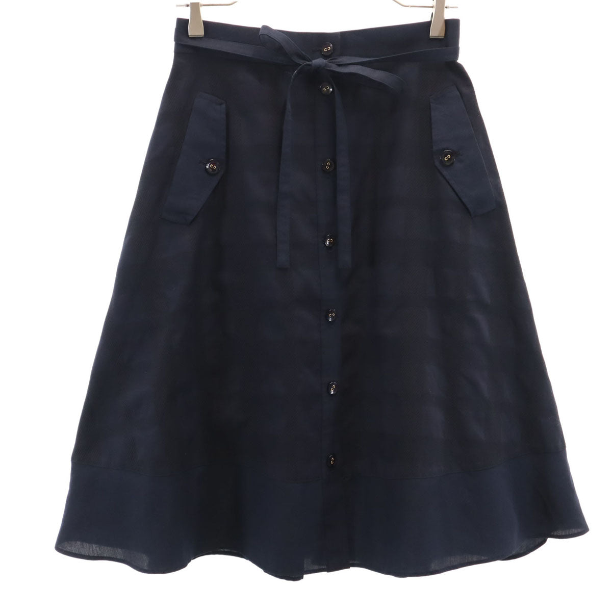 BLUE LABEL CRESTBRIDGE ブルーレーベルクレストブリッジ チェック柄 ミモレ丈 フレアスカート 38 ネイビー レディース