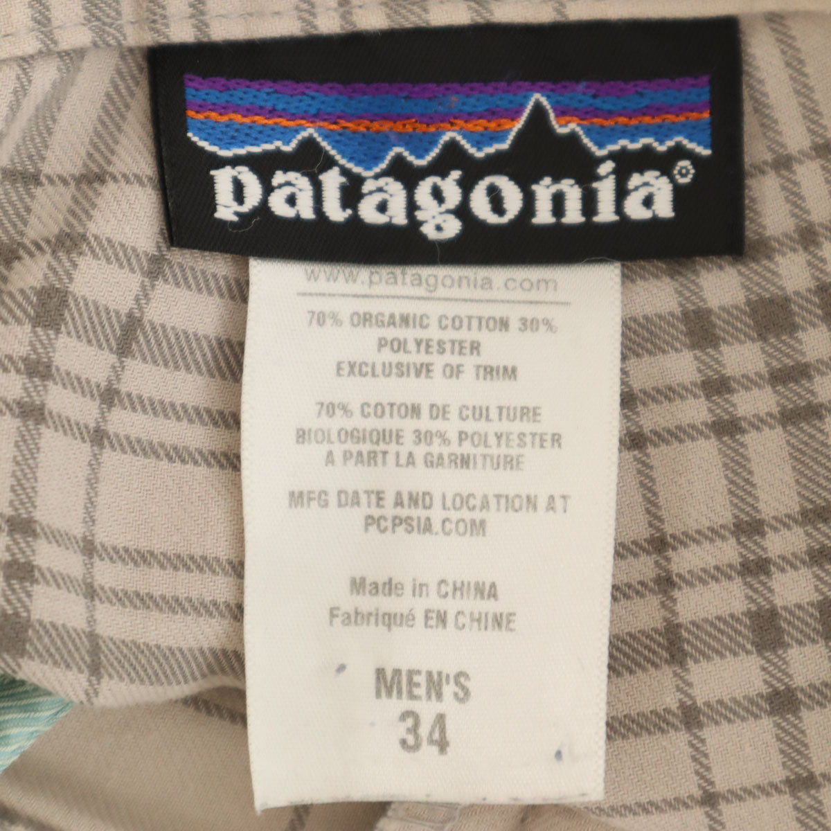 patagonia パタゴニア チェック柄 ショートパンツ W34 グレージュ 57480SP12 アウトドア メンズ