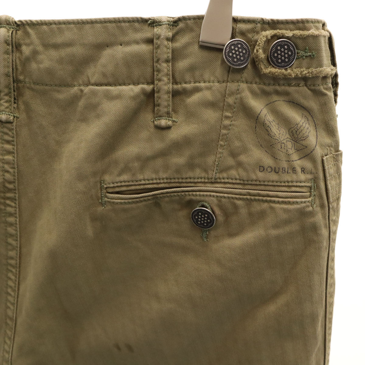 ダブルアールエル RRL ヘリンボーン リペア加工 ショートパンツ W30 オリーブ系 RALPH LAUREN ラルフローレン メンズ