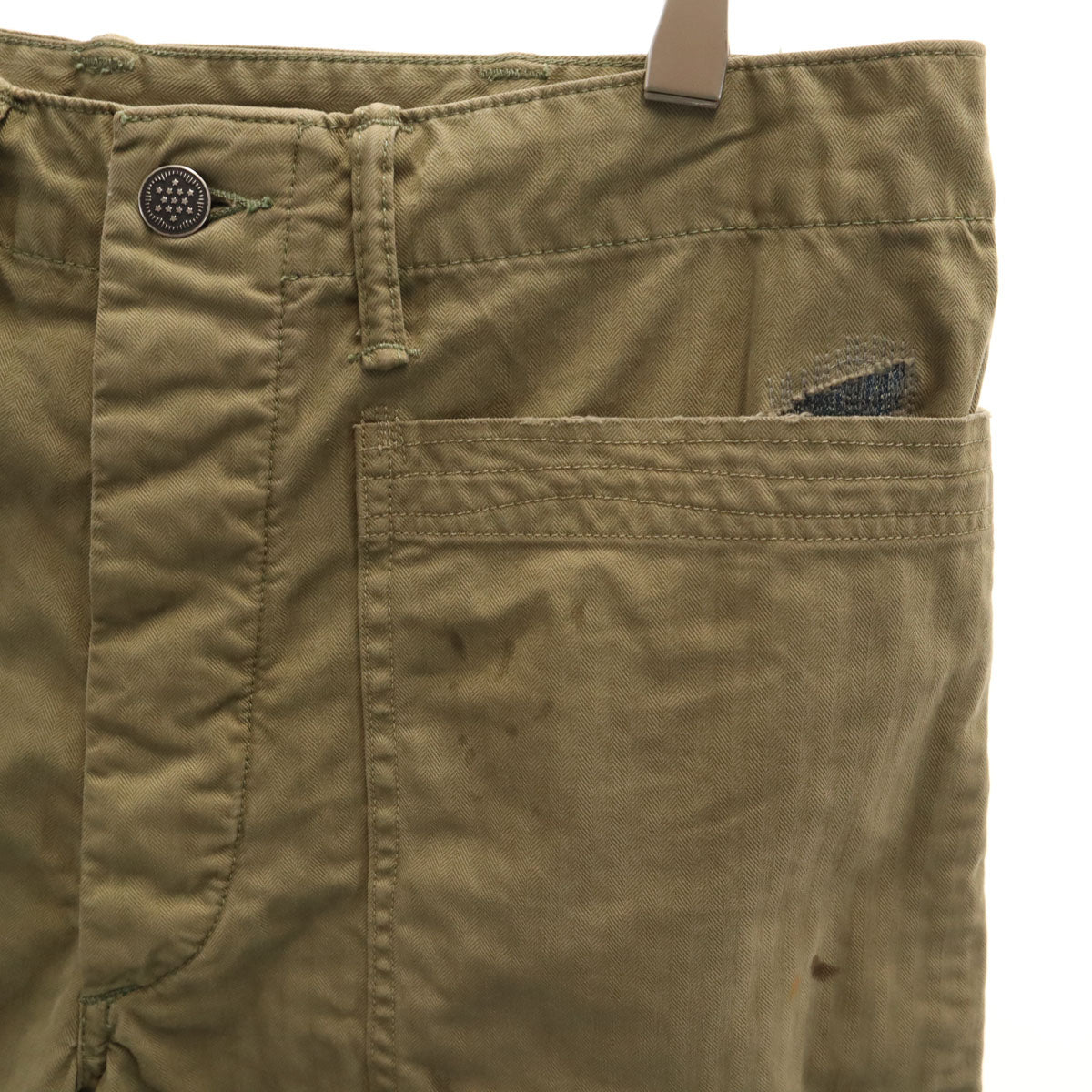 ダブルアールエル RRL ヘリンボーン リペア加工 ショートパンツ W30 オリーブ系 RALPH LAUREN ラルフローレン メンズ