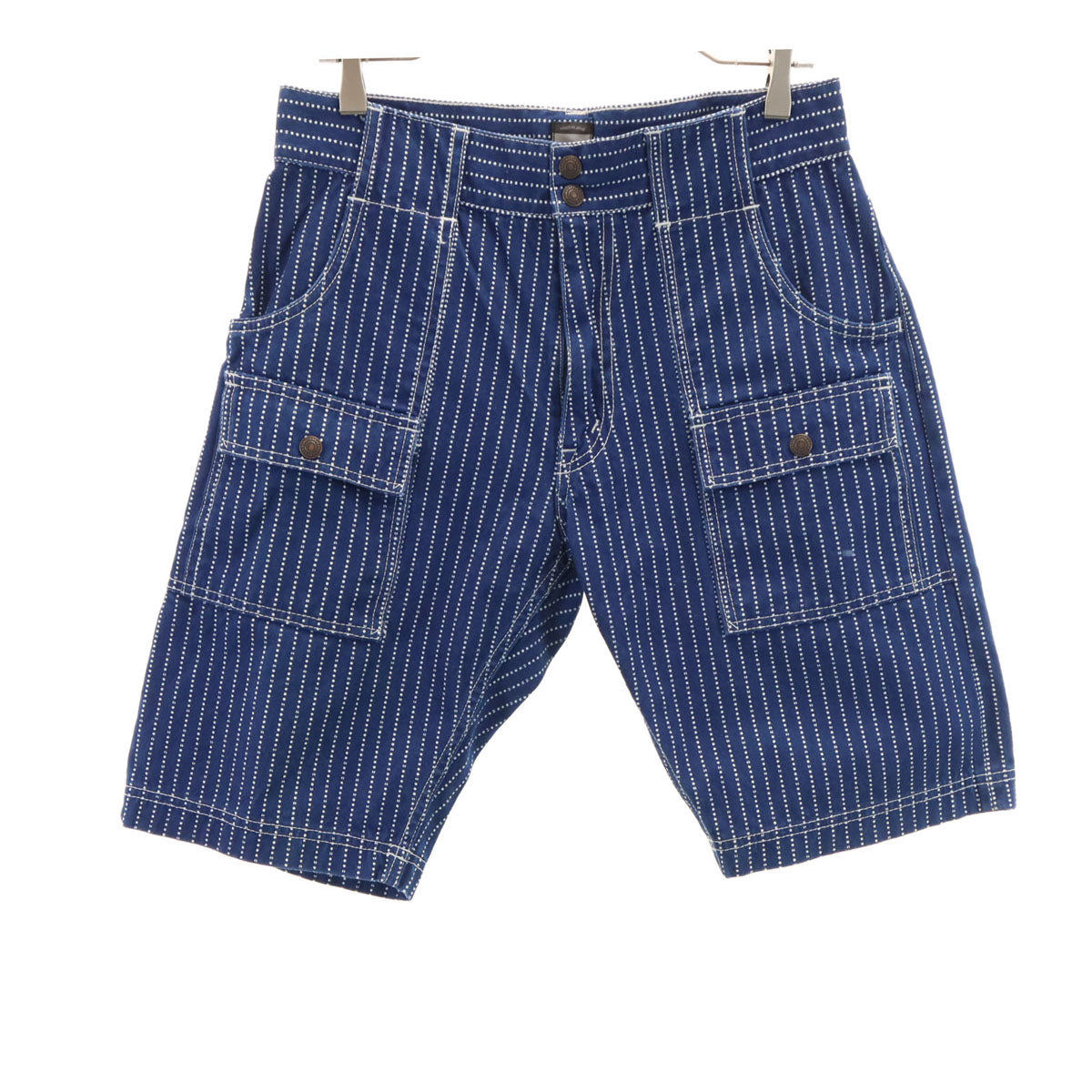 MOMOTARO JEANS 桃太郎ジーンズ 日本製 ストライプ柄 カーゴショートパンツ W30 ネイビー メンズ