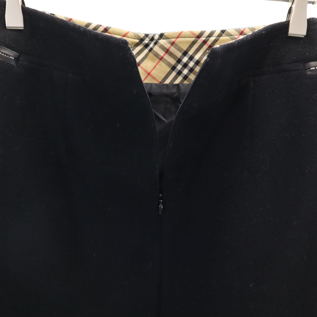 Burberrys OF LOINDON BLUE LABEL バーバリーズオブロンドンブルーレーベル 90s オールド メルトンウール ミディスカート 38 ブラック 三陽商会 レディース
