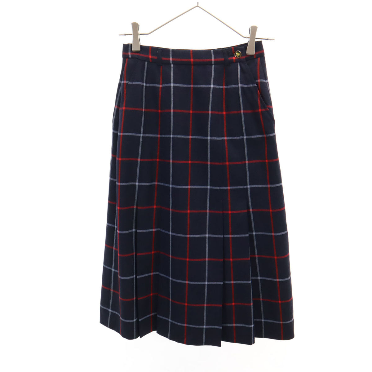 Burberrys バーバリーズ 90s 英国製 オールド チェック柄 ミモレ丈 プリーツスカート 6 ネイビー レディース