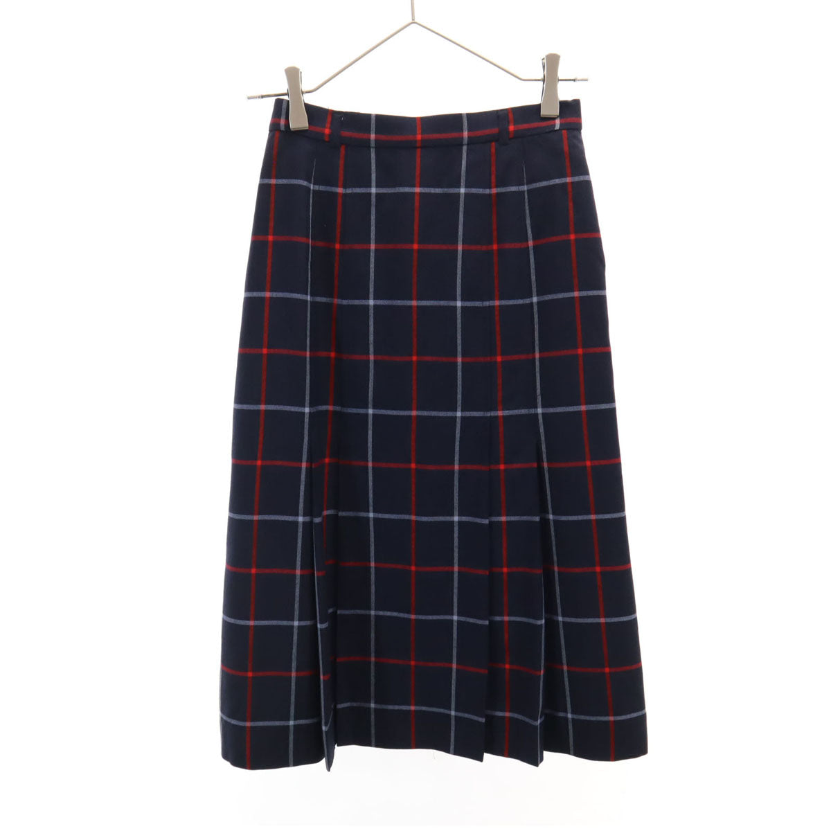 Burberrys バーバリーズ 90s 英国製 オールド チェック柄 ミモレ丈 プリーツスカート 6 ネイビー レディース