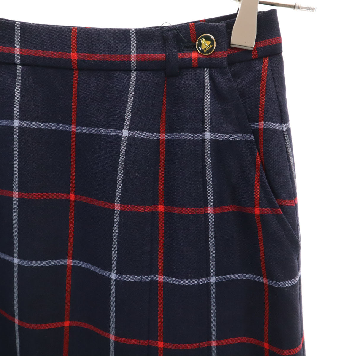 Burberrys バーバリーズ 90s 英国製 オールド チェック柄 ミモレ丈 プリーツスカート 6 ネイビー レディース