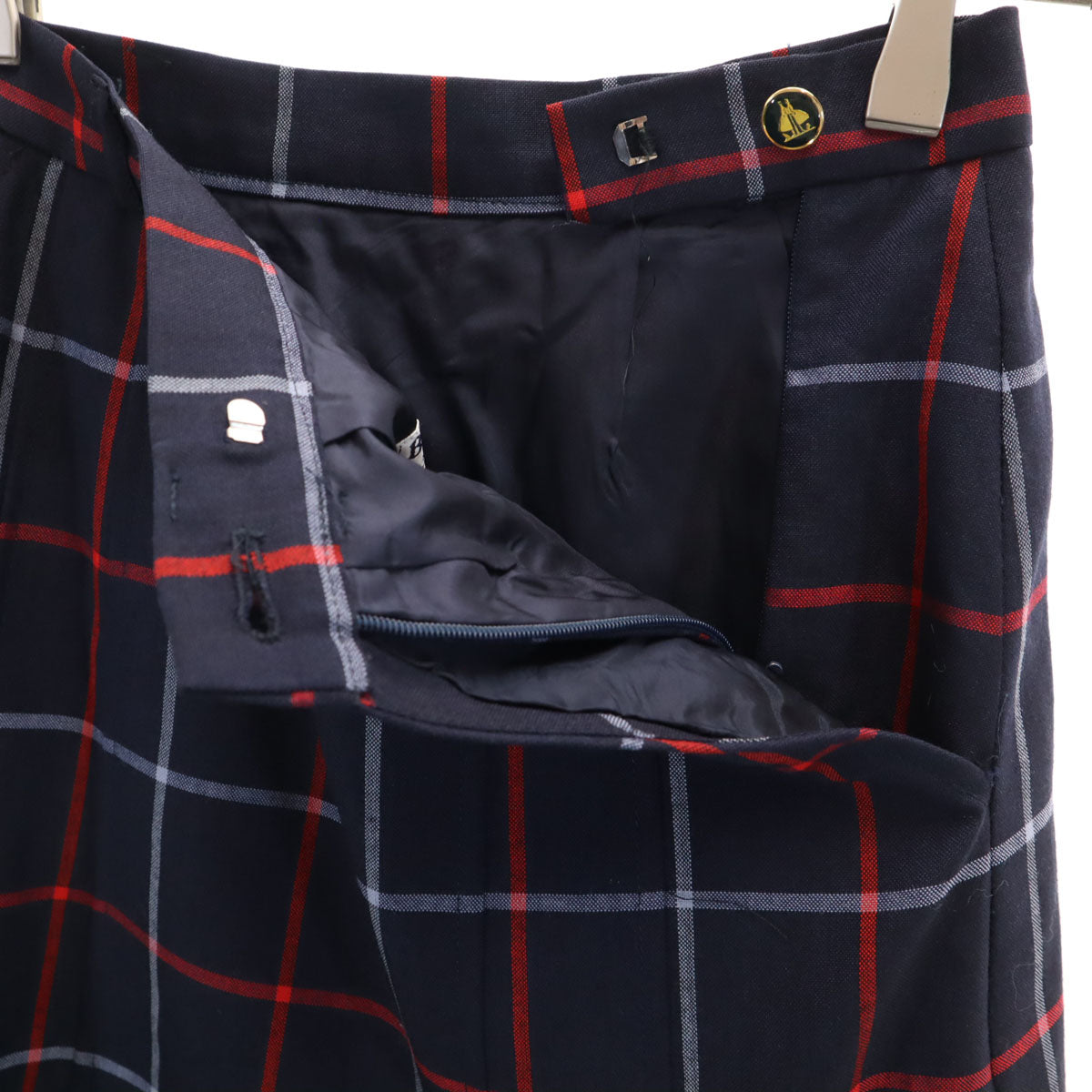 Burberrys バーバリーズ 90s 英国製 オールド チェック柄 ミモレ丈 プリーツスカート 6 ネイビー レディース