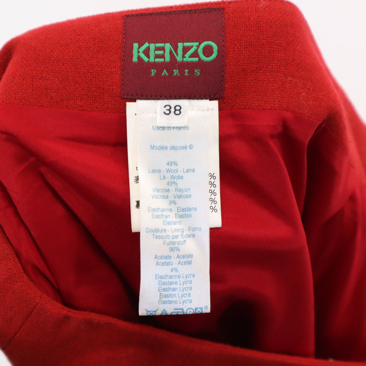 KENZO ケンゾー 90s フランス製 オールド ミディスカート 38 レッド レディース