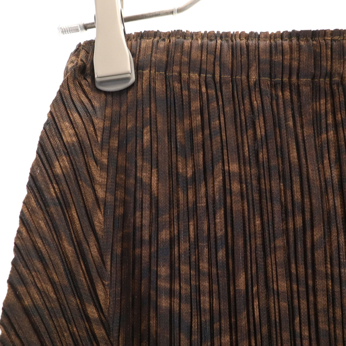 美品 PLEATS PLEASE プリーツプリーズ 日本製 総柄 プリーツ ロングスカート 4 ブラウン イッセイミヤケ レディース