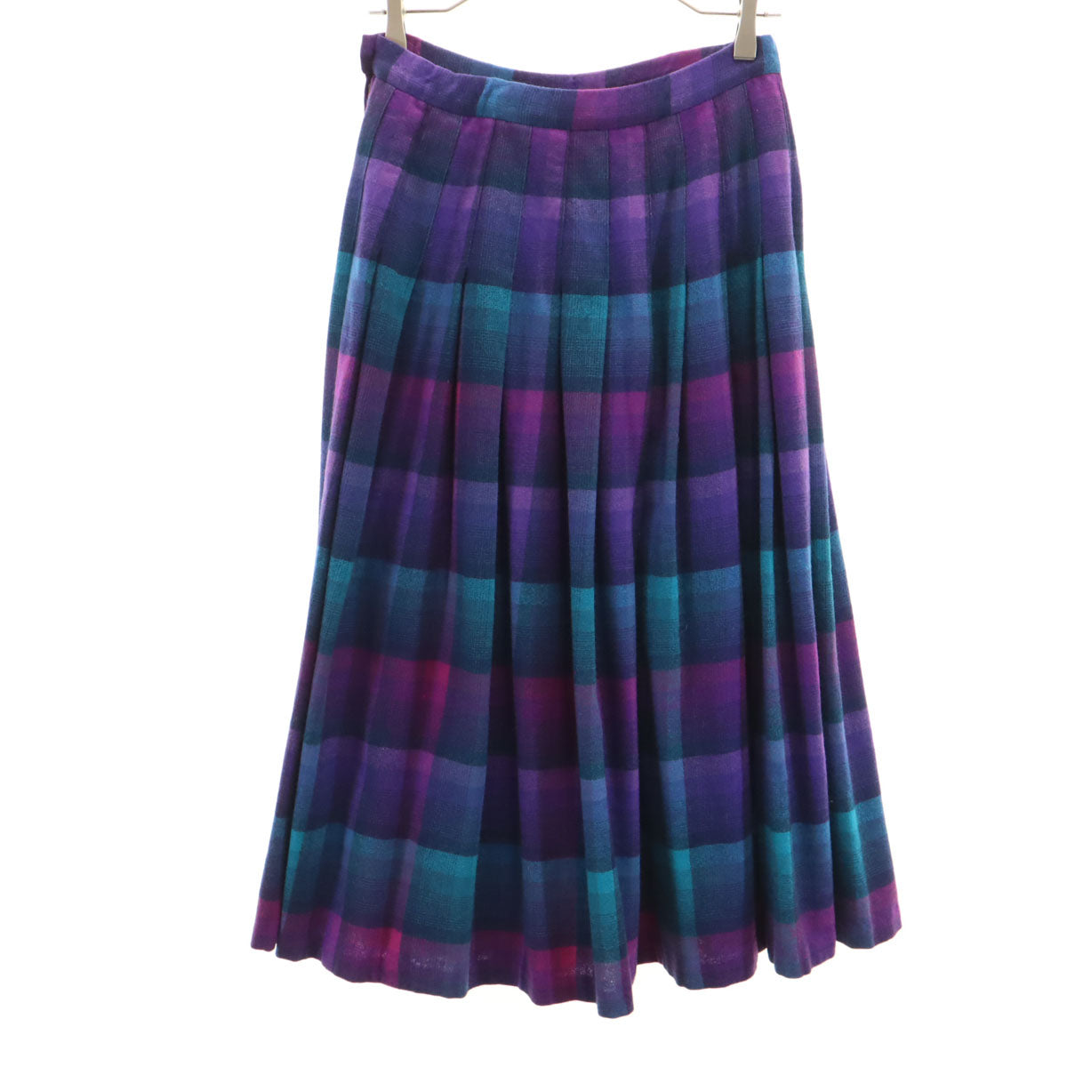 美品 PENDLETON ペンドルトン 70s USA製 ヴィンテージ チェック柄 ミモレ丈 フランネル プリーツスカート 10 パープル レディース