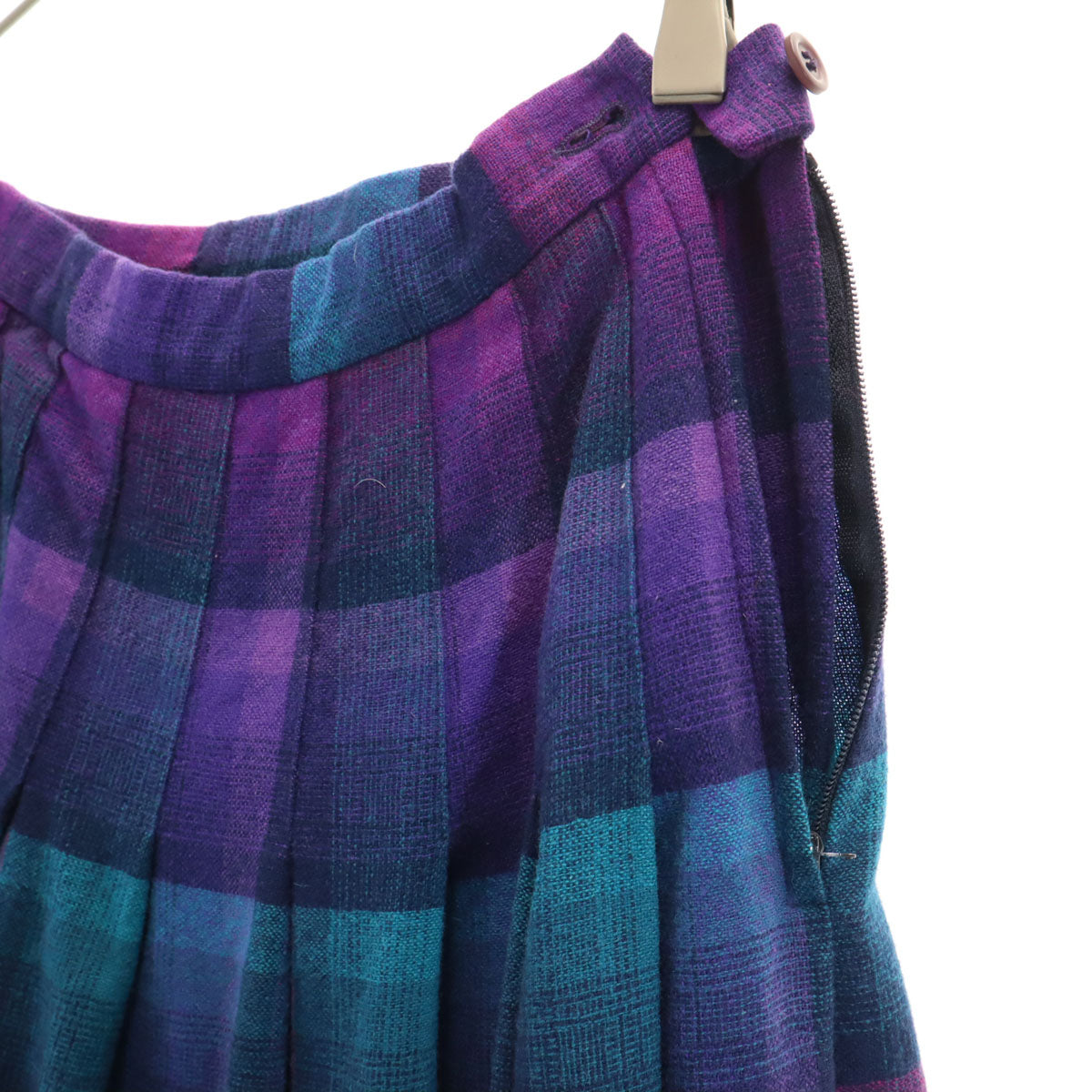 美品 PENDLETON ペンドルトン 70s USA製 ヴィンテージ チェック柄 ミモレ丈 フランネル プリーツスカート 10 パープル レディース