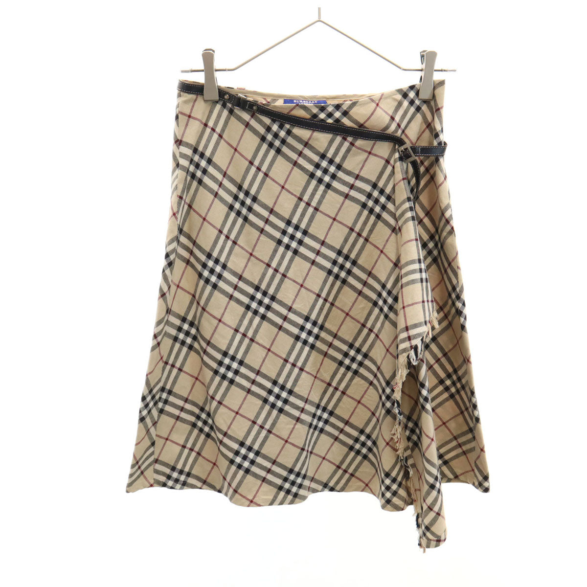 BURBERRY LONDON BLUE LABEL バーバリー ロンドン ブルーレーベル 日本製 ノバチェック ミディ丈 ラップスカート 36 ベージュ 三陽商会 レディース