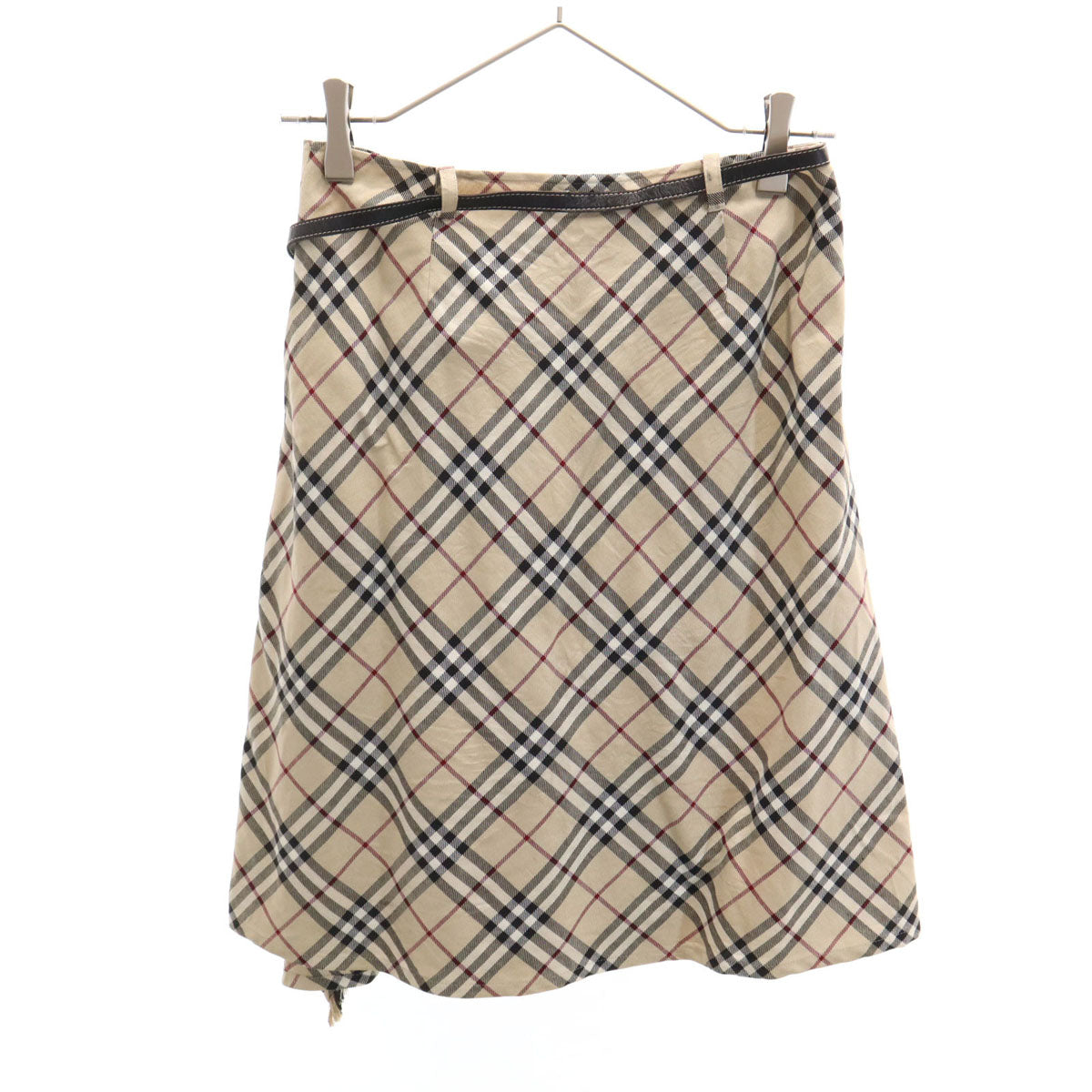 BURBERRY LONDON BLUE LABEL バーバリー ロンドン ブルーレーベル 日本製 ノバチェック ミディ丈 ラップスカート 36 ベージュ 三陽商会 レディース