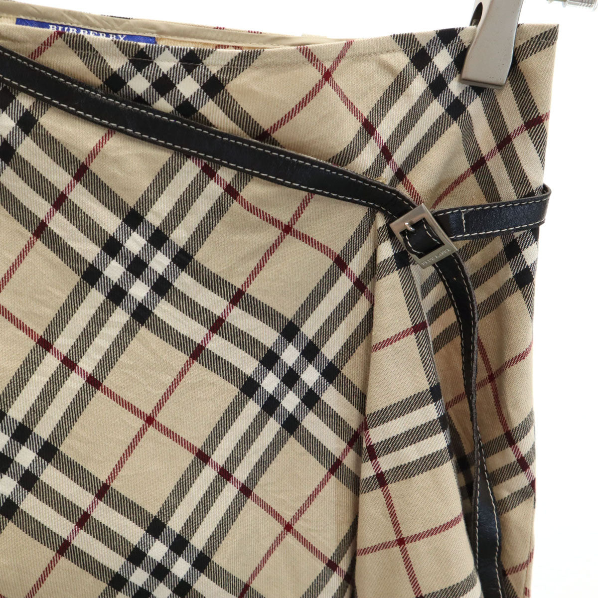 BURBERRY LONDON BLUE LABEL バーバリー ロンドン ブルーレーベル 日本製 ノバチェック ミディ丈 ラップスカート 36 ベージュ 三陽商会 レディース