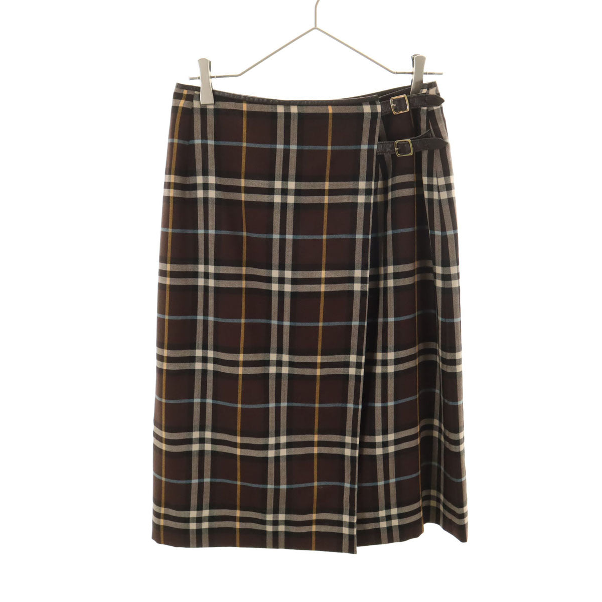 BURBERRY LONDON バーバリーロンドン チェック柄 ミモレ丈 ラップスカート 40 ブラウン 三陽商会 レディース