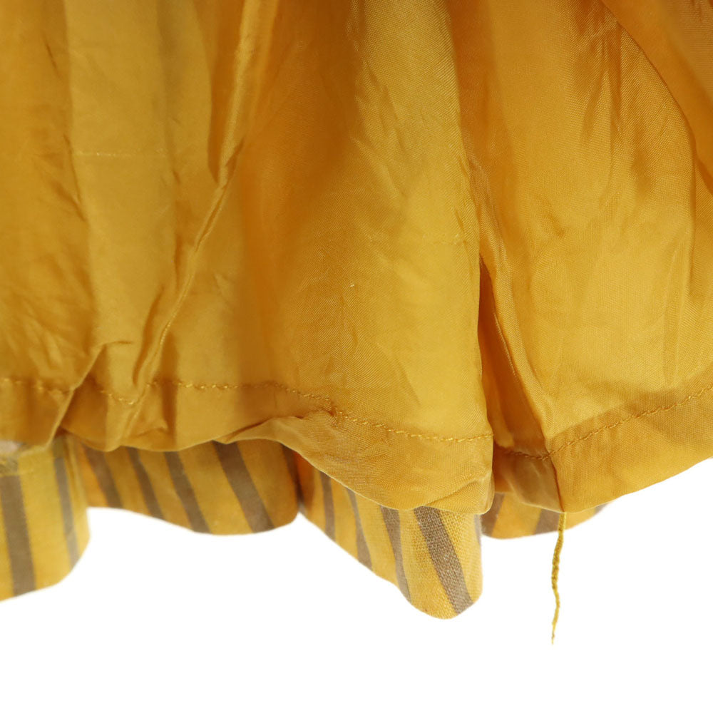 YVES SAINT LAURENT イヴサンローラン 80s 90s リネンブレンド オールド ストライプ柄 ミディ丈 フレアスカート S イエロー系 レディース