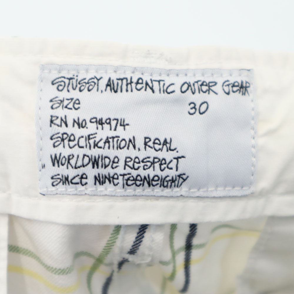 STUSSY ステューシー チェック柄 カーゴショートパンツ W30 ホワイト ハーフ メンズ