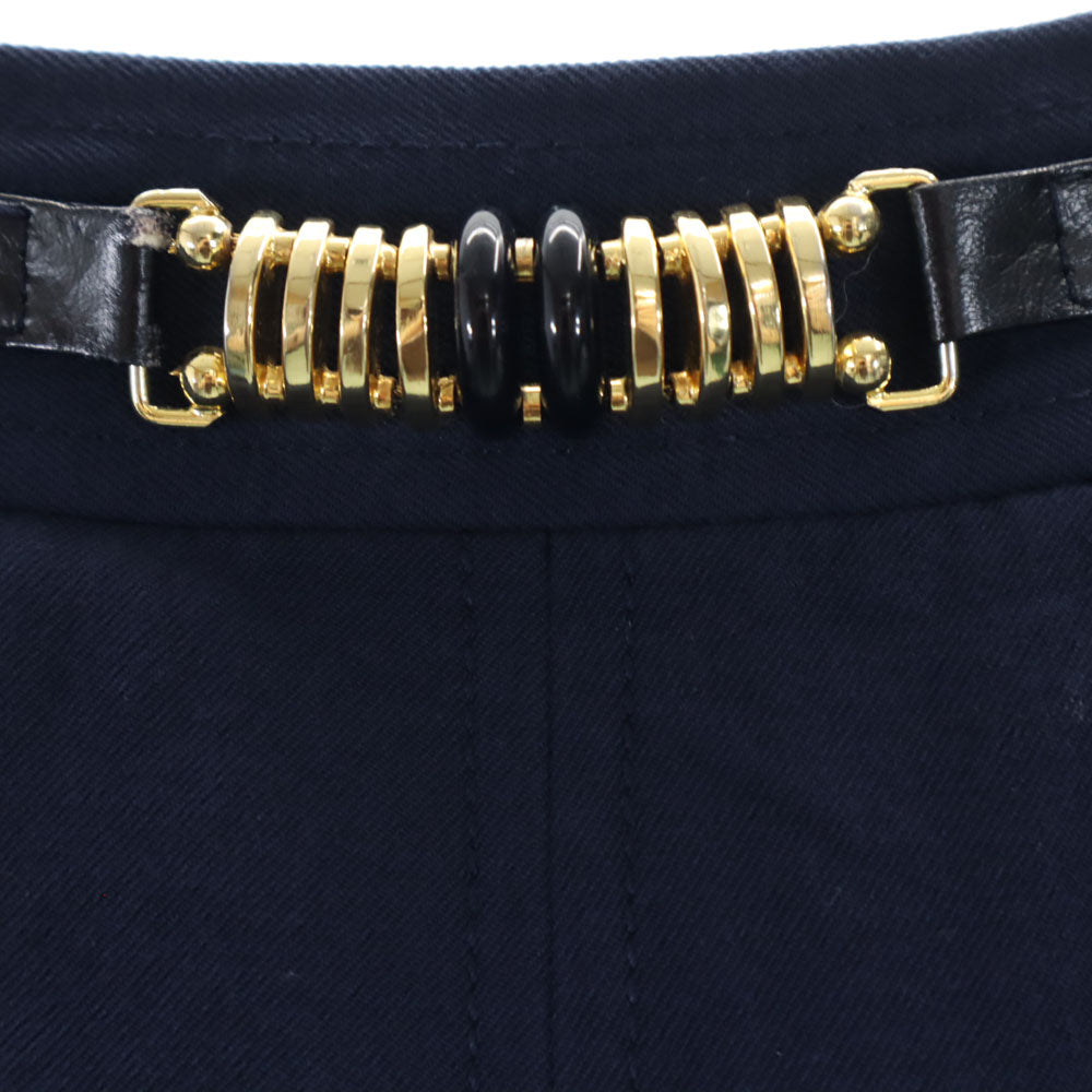 CELINE セリーヌ ミディ丈 フレアスカート 38 ネイビー PARIS レディース