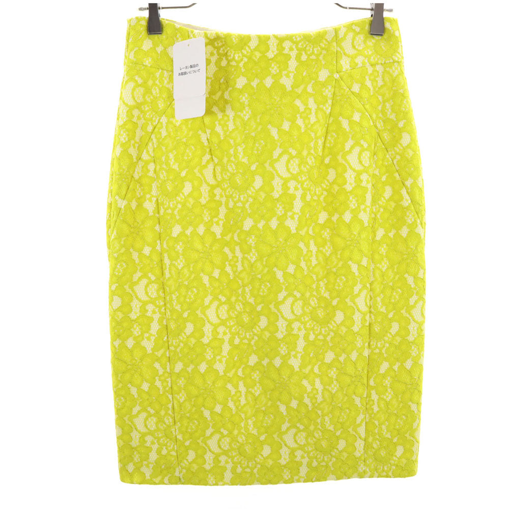 Laurel ローレル 未使用 ミディ丈 レース タイトスカート 38 イエロー タグ付き レディース