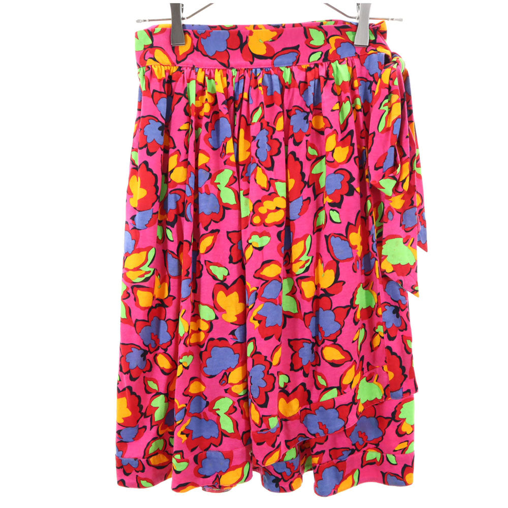 YVES SAINT LAURENT イヴサンローラン 90s オールド 花柄 ミモレ丈 ラップスカート 9号 ピンク レディース