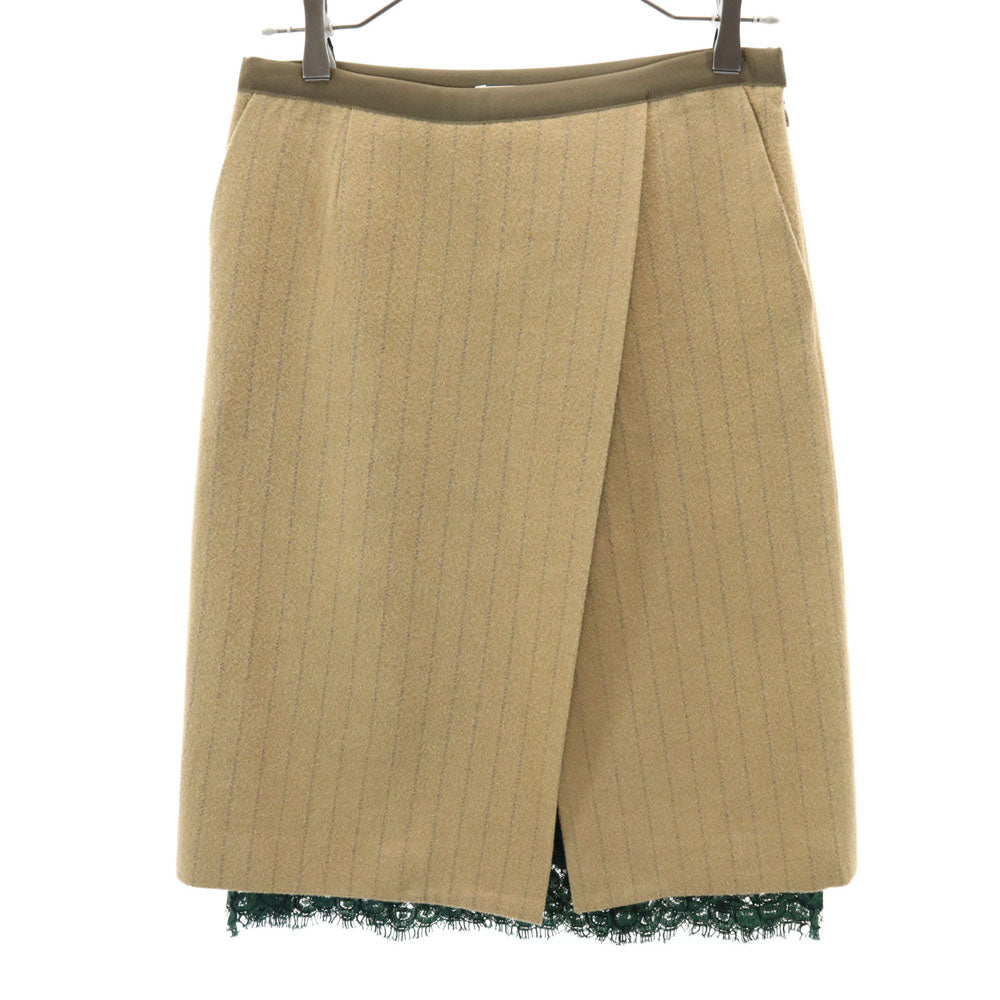 sacai luck サカイラック 日本製 ウールブレンド ストライプ柄 ミディ丈 台形 スカート 1 ベージュ レディース