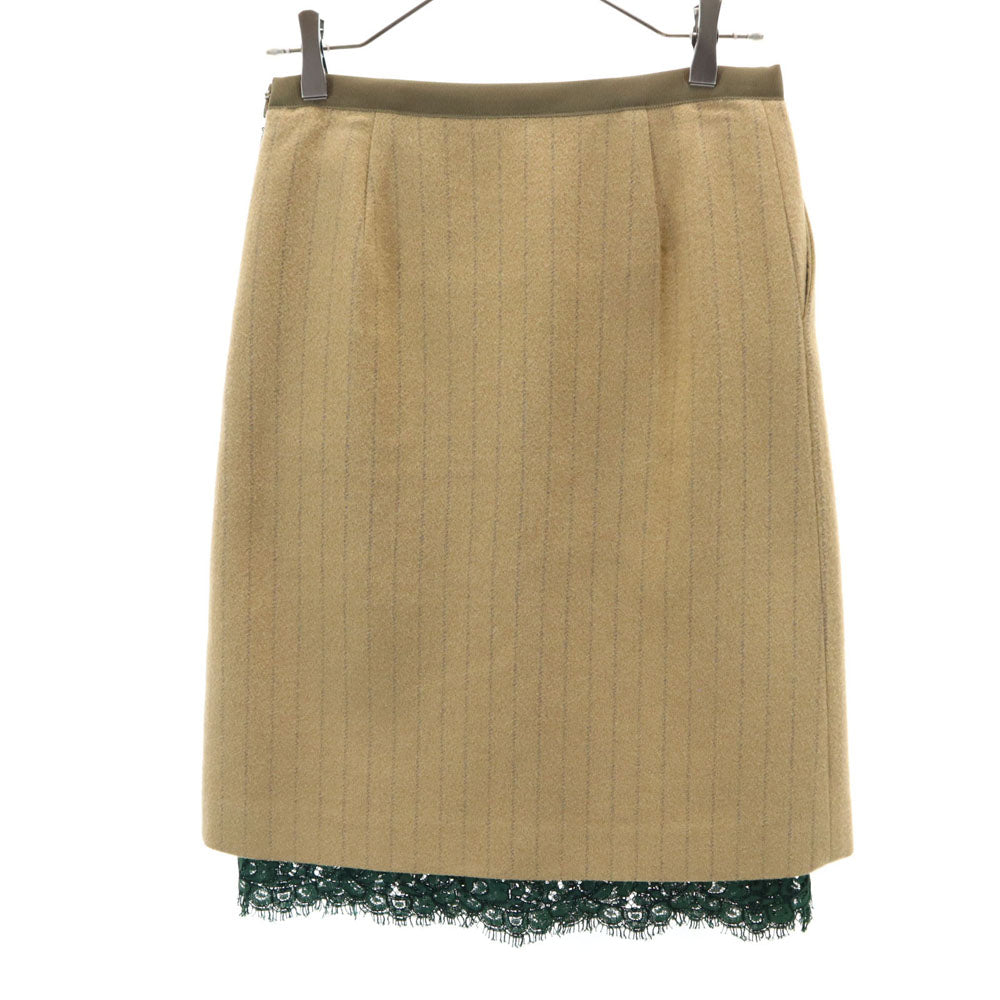 sacai luck サカイラック 日本製 ウールブレンド ストライプ柄 ミディ丈 台形 スカート 1 ベージュ レディース