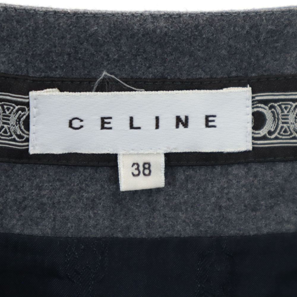 セリーヌ フランス製 ウールブレンド ミディ丈 タック スカート 38 グレー CELINE レディース