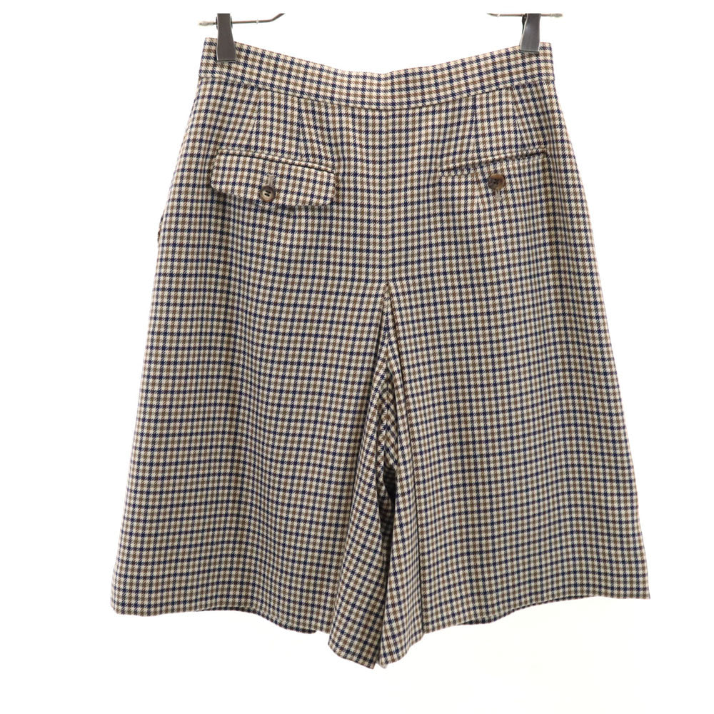 Aquascutum アクアスキュータム 日本製 ウールブレンド チェック柄 ラップ ショートパンツ ブラウン系 レディース