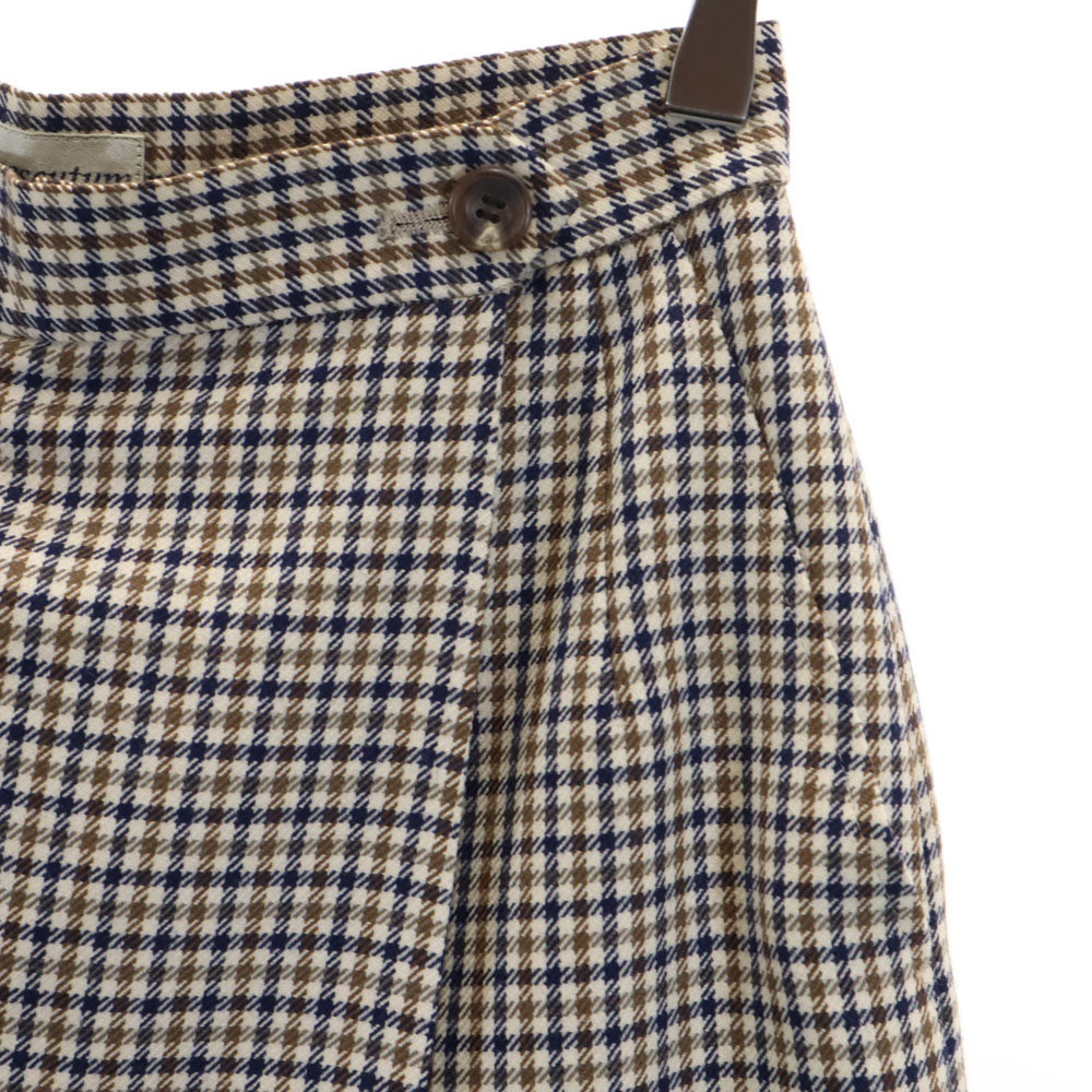 Aquascutum アクアスキュータム 日本製 ウールブレンド チェック柄 ラップ ショートパンツ ブラウン系 レディース