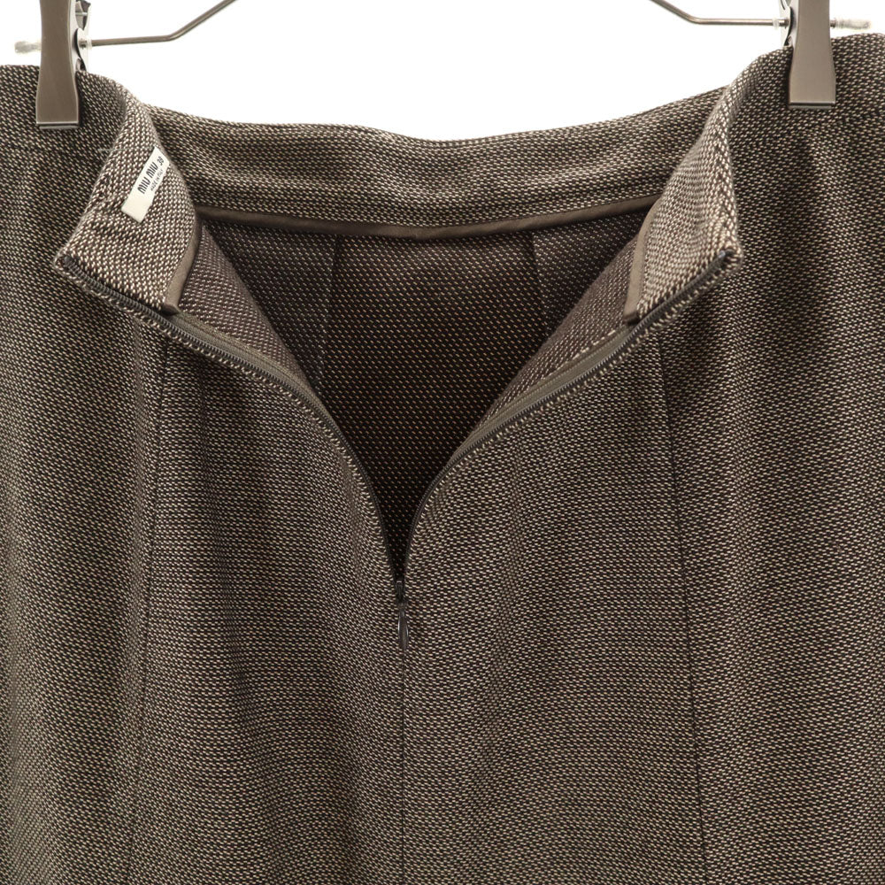 ミューミュー イタリア製 ミディ丈 ボックス プリーツスカート 38 ブラウン系 バックジップ レディース